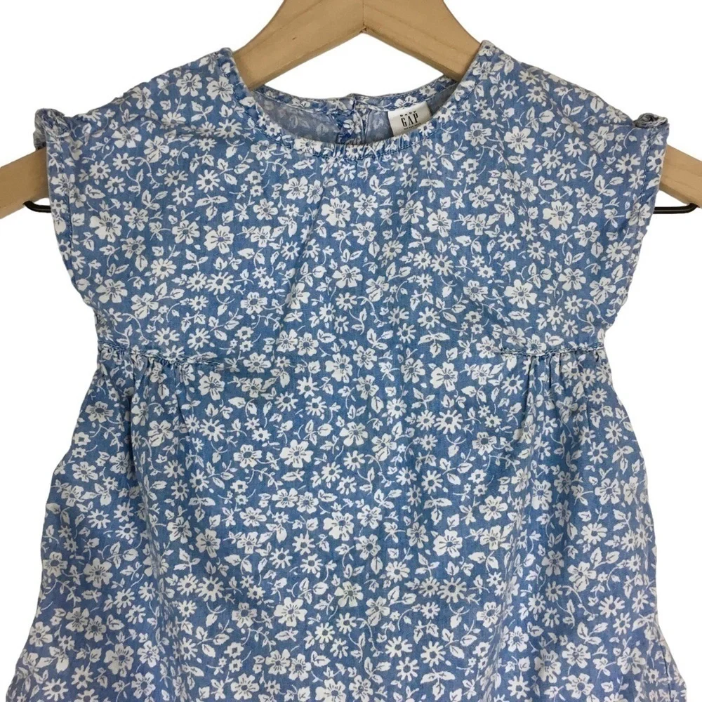 GAP Baby Dress Chambray Floral Bow Shoulder Lightweight Cotton Size 18-24M
